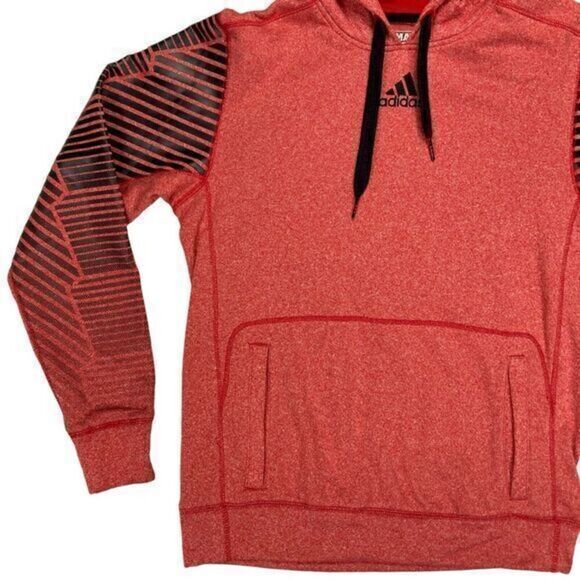 Adidas Ultimate Hoodie Mens Sz M Red Black Striped Climawarm Athletic Sweatshirt - Picture 3 of 16